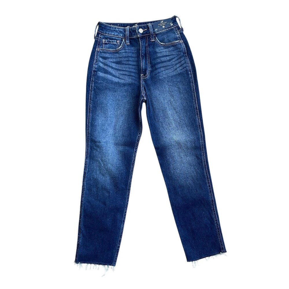 Hollister Ultra High Rise Mom Jeans W23 L25 Dark Wash Raw Hem